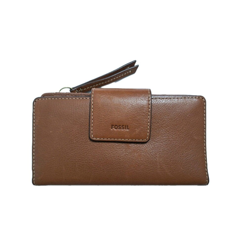 Vintage Fossil Brown Leather Bifold Wallet Snap Closure & Zipper Pocket